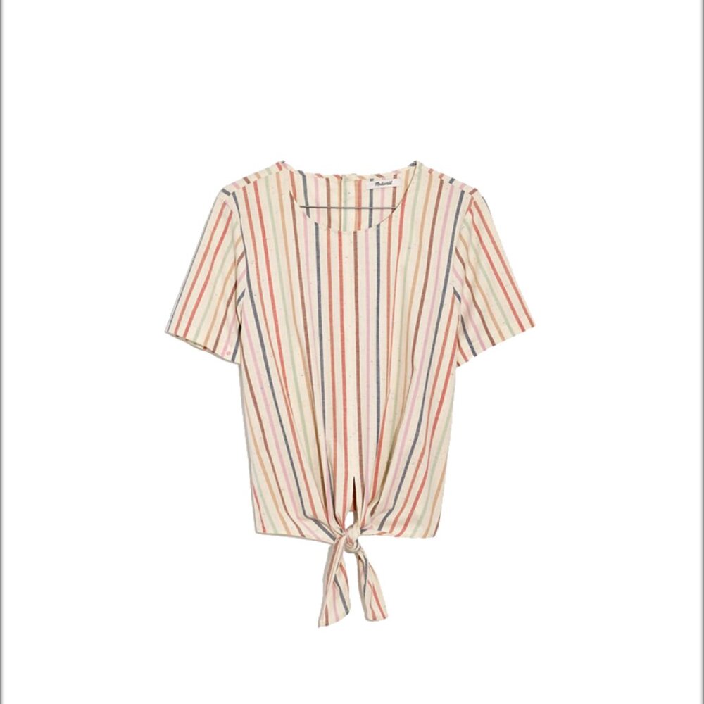 Lightweight Cotton Tie-Front Madewell Striped Top - Size M